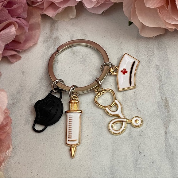 Nurses Keychain with Stethoscope, Nurses Cap & Black Face Mask - Picture 6 of 16